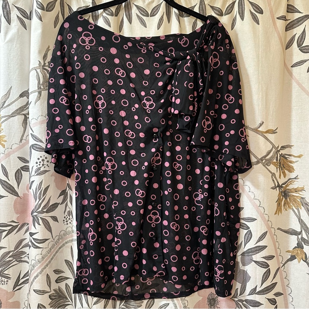 Tatyana retro style sheer black side tie top XL